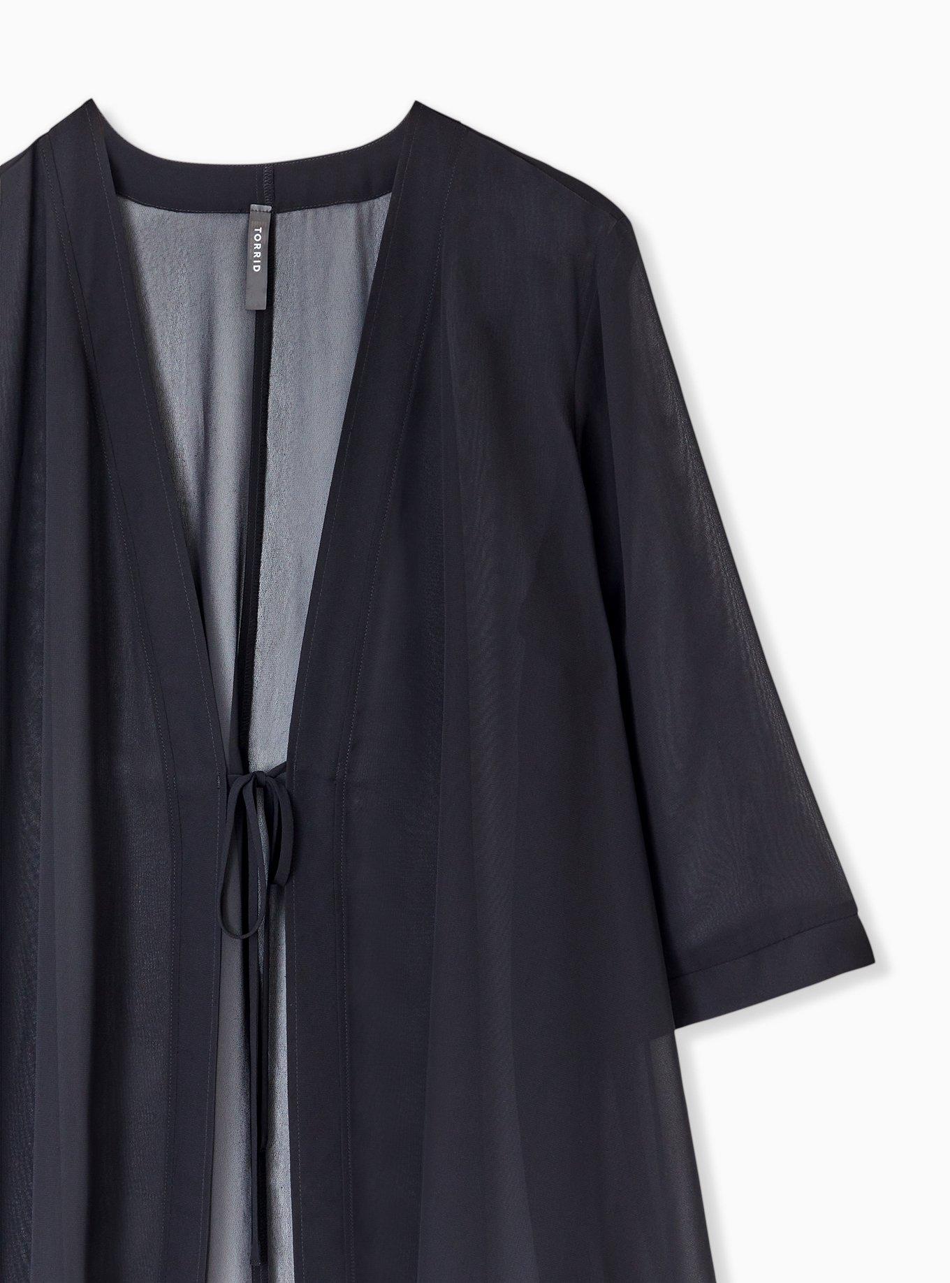 Plus Size Mini Chiffon Coverup Kimono, DEEP BLACK, alternate
