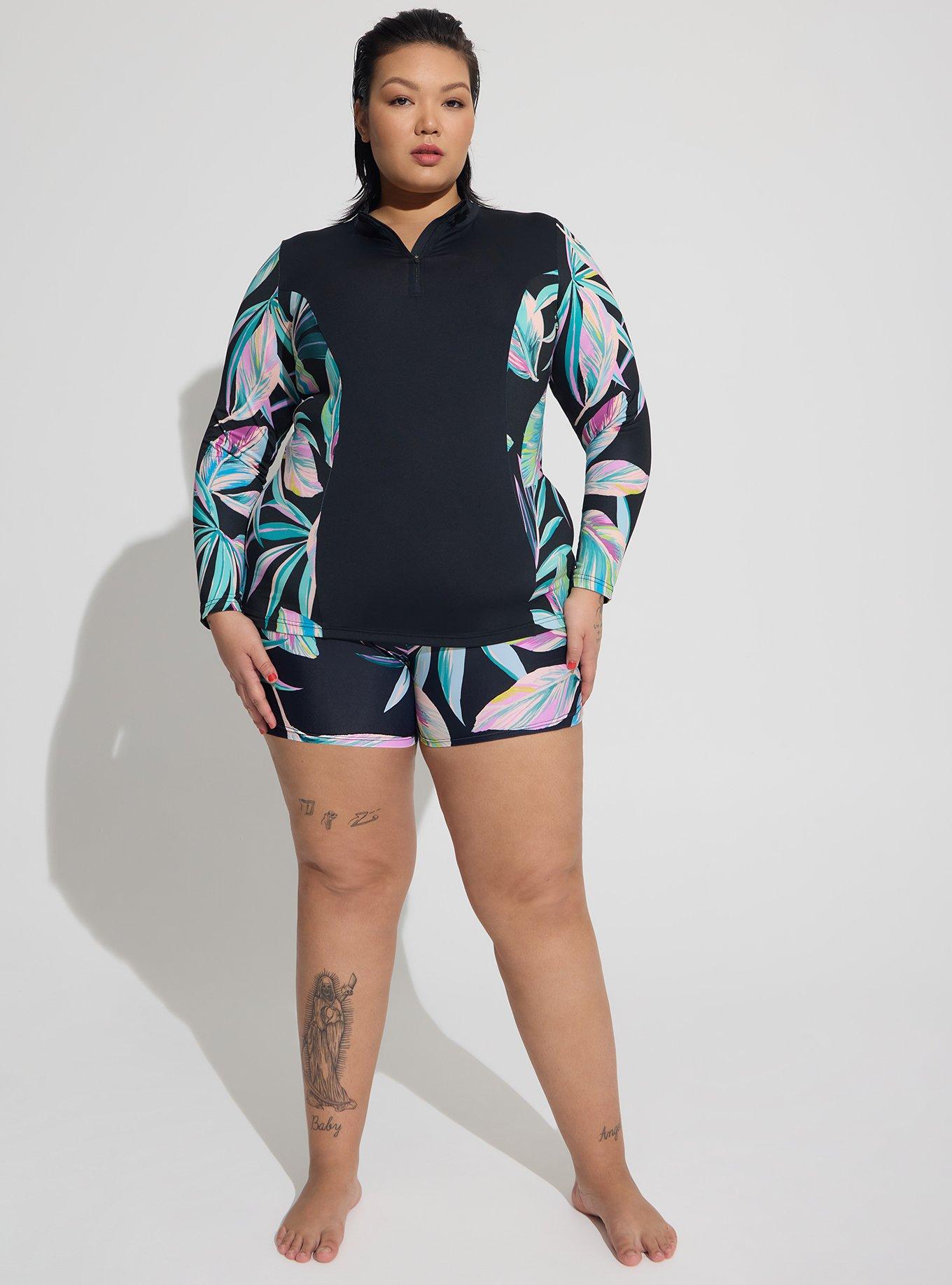 Plus Size - Wireless Unlined Partial Zip Rashguard - Torrid