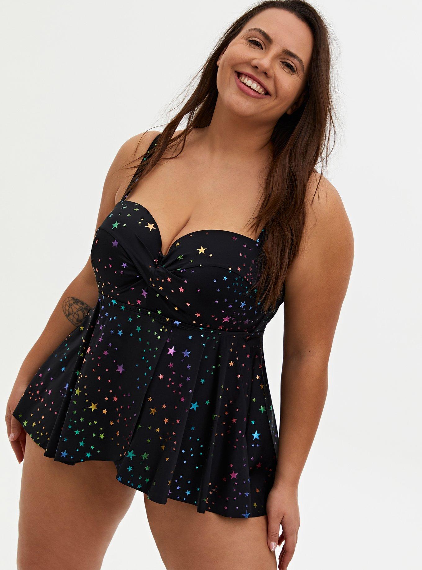 Underwire Twist Front One Piece Swimsuit, RAINBOW, hi-res