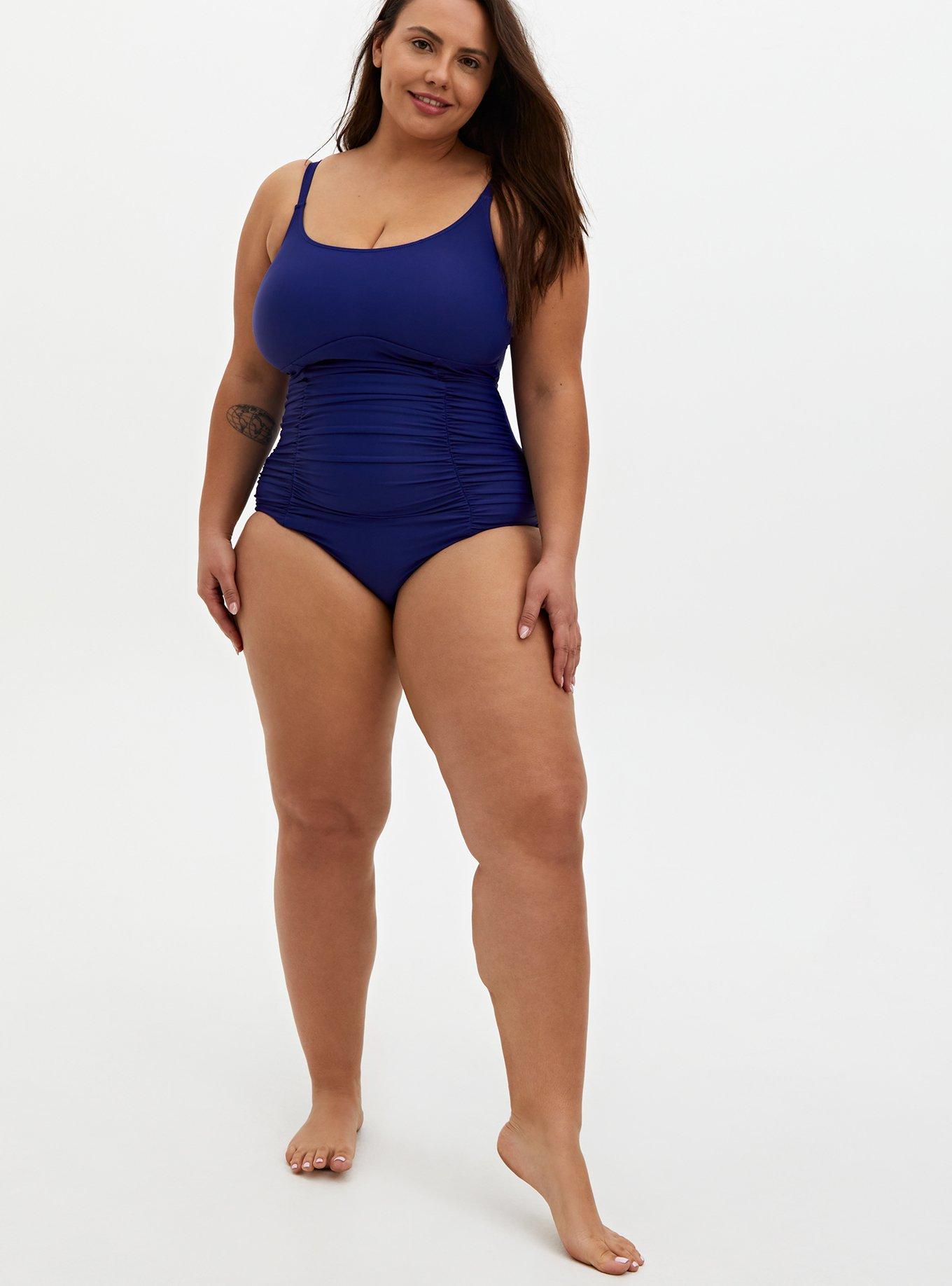 Wireless Twist Back Ruched One Piece Swimsuit, BLUE, alternate