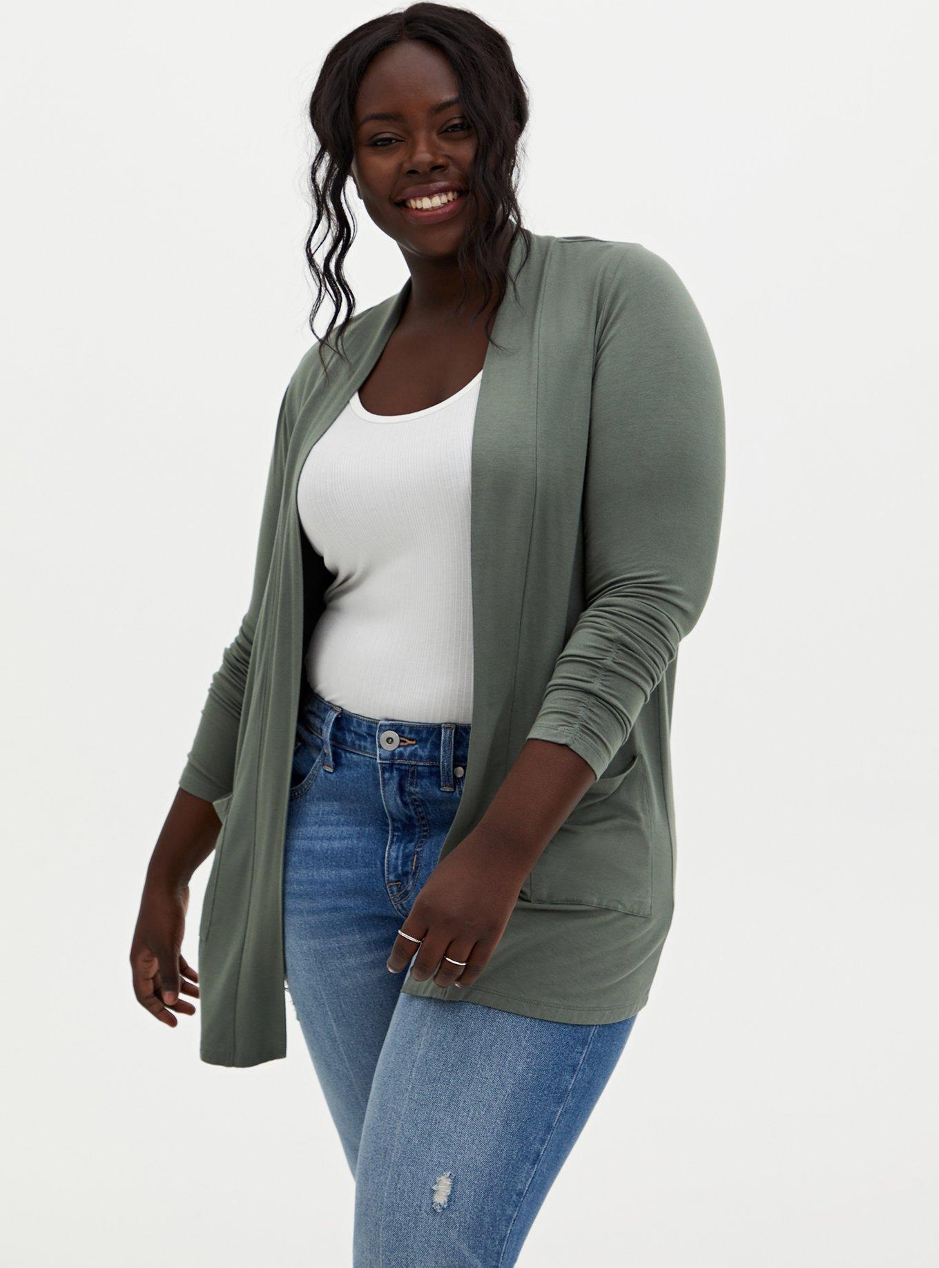 Super Soft Boyfriend Cardigan Open Front, SAGE, hi-res