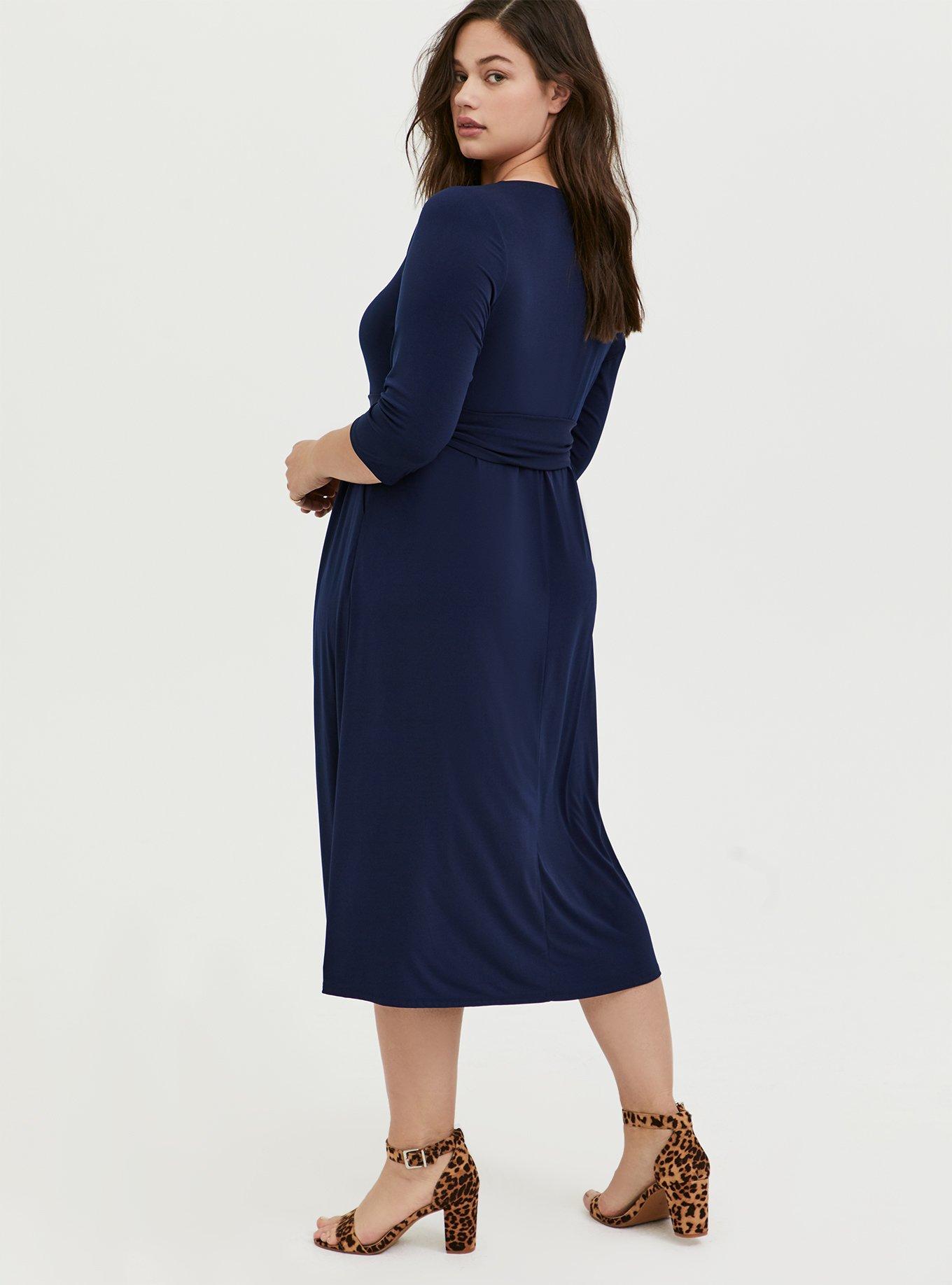Plus Size Navy Studio Knit Belted Midi Dress Torrid