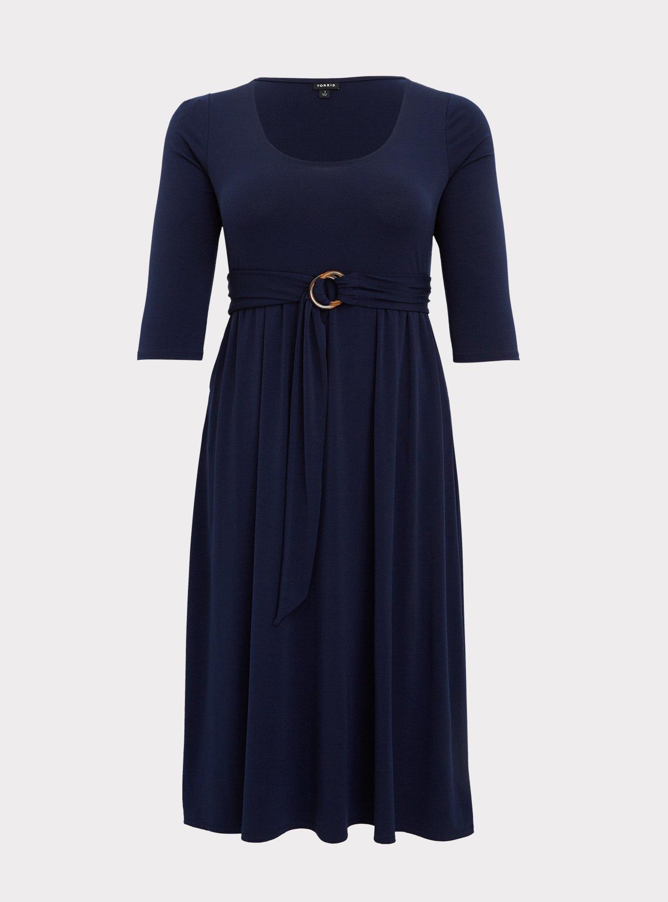 Plus Size Navy Studio Knit Belted Midi Dress Torrid