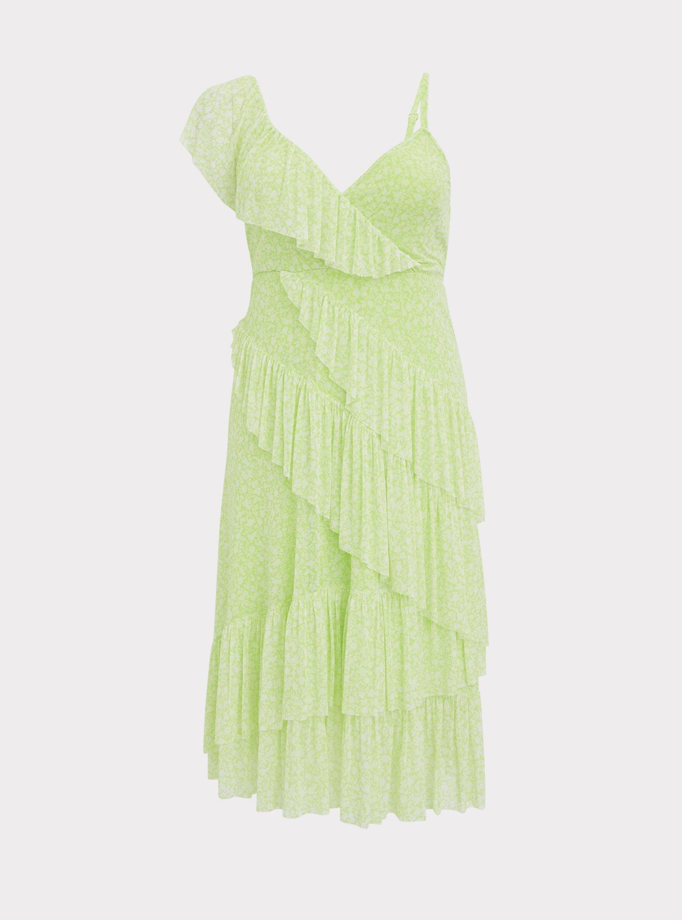 Plus Size - Neon Yellow Mesh Floral Ruffle Midi Dress - Torrid