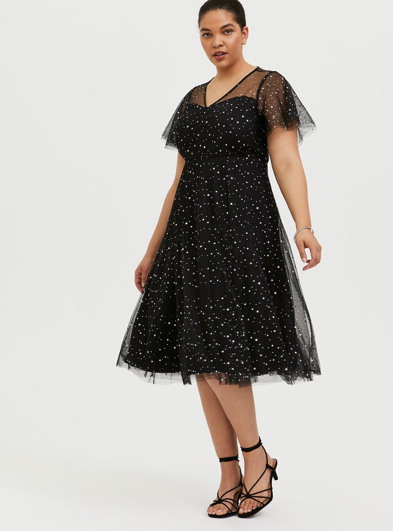Plus Size - Special Occasion Black Mesh Iridescent Star Midi Dress - Torrid