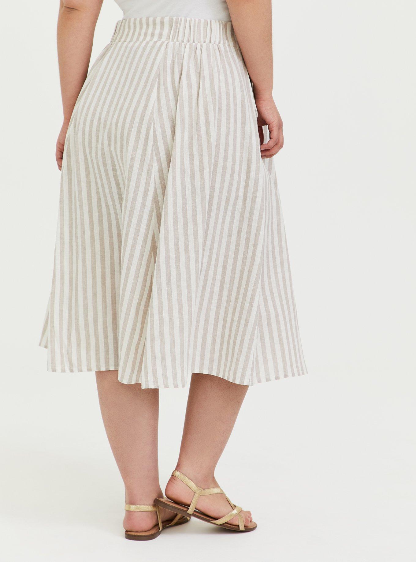 Midi Linen Button-Up Skirt, STRIPE BLACK, alternate