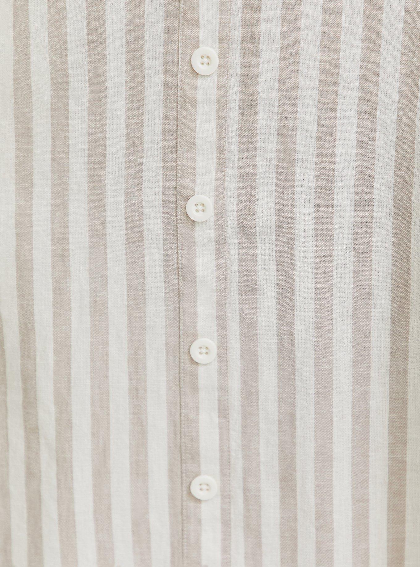 Midi Linen Button-Up Skirt, STRIPE BLACK, alternate