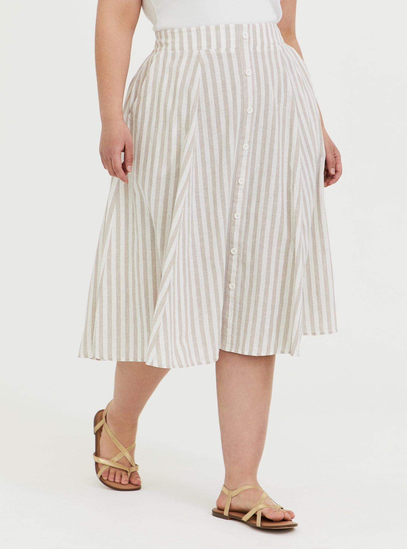 Midi Linen Button-Up Skirt, , hi-res