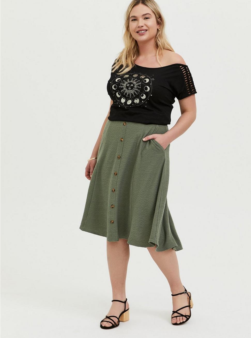 Plus Size - Green Textured Button Midi Skirt - Torrid