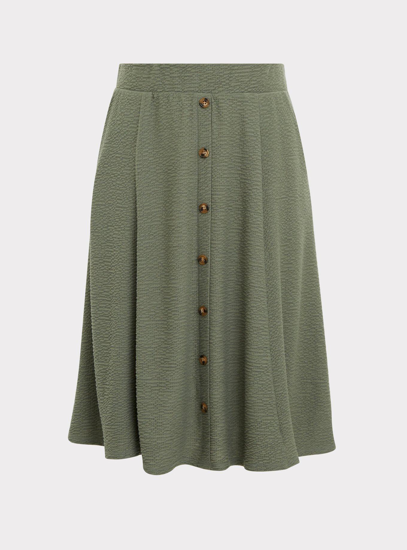 Plus Size - Green Textured Button Midi Skirt - Torrid