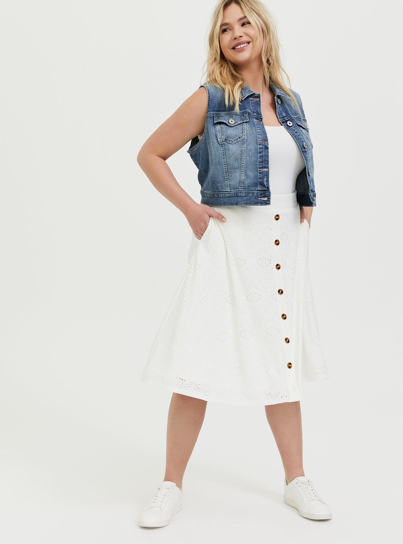 Ivory Eyelet Button Midi Skirt, CLOUD DANCER, alternate