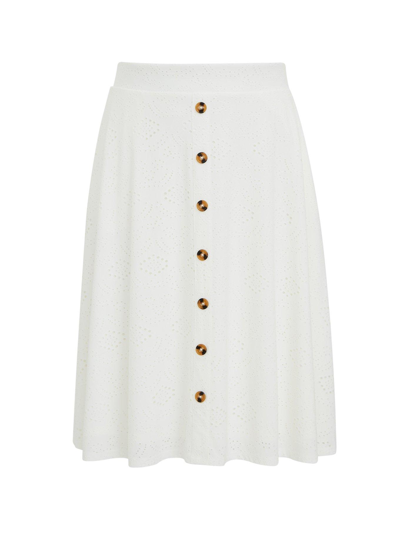 Ivory Eyelet Button Midi Skirt, , hi-res