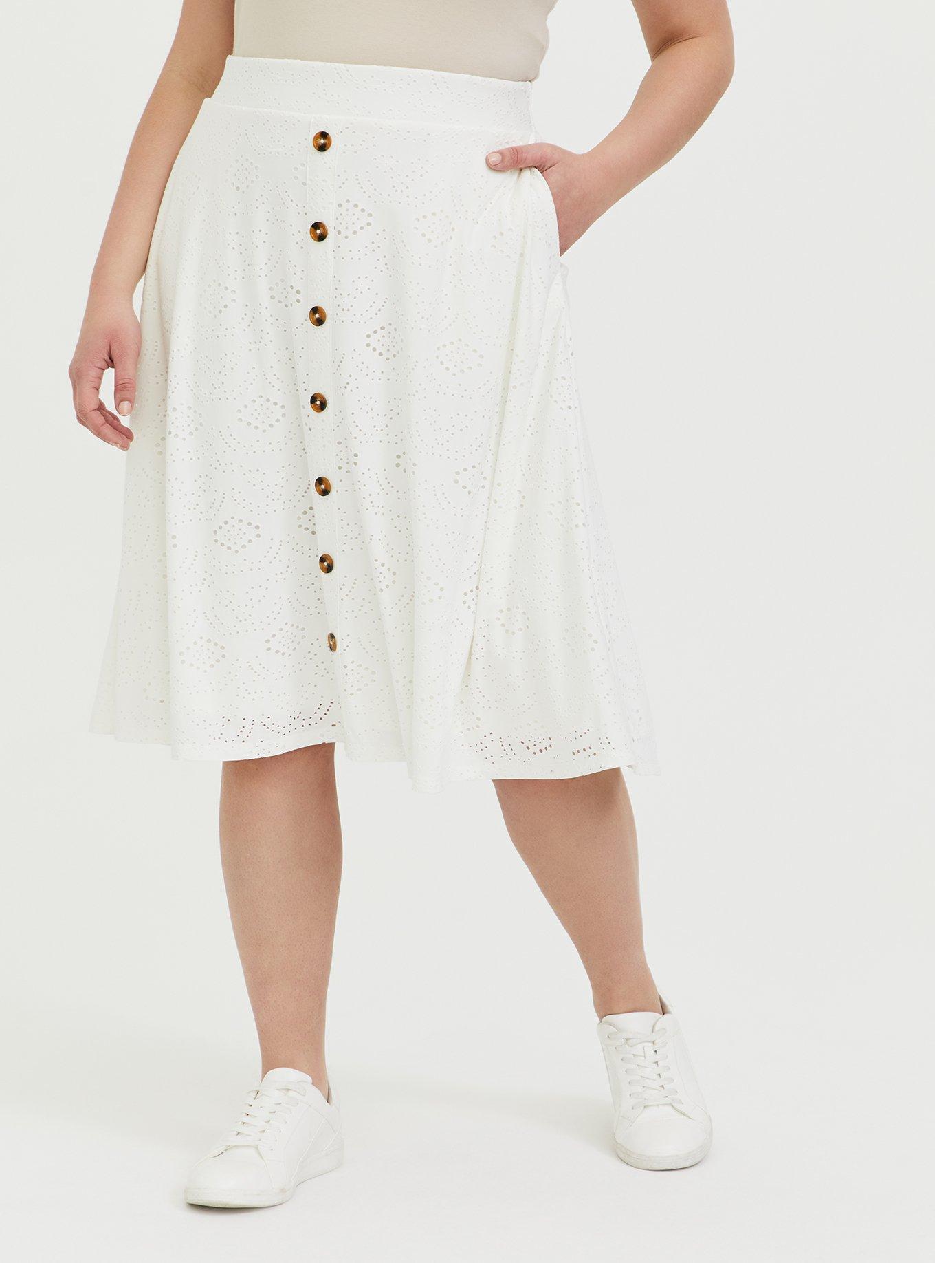 Ivory Eyelet Button Midi Skirt, , hi-res