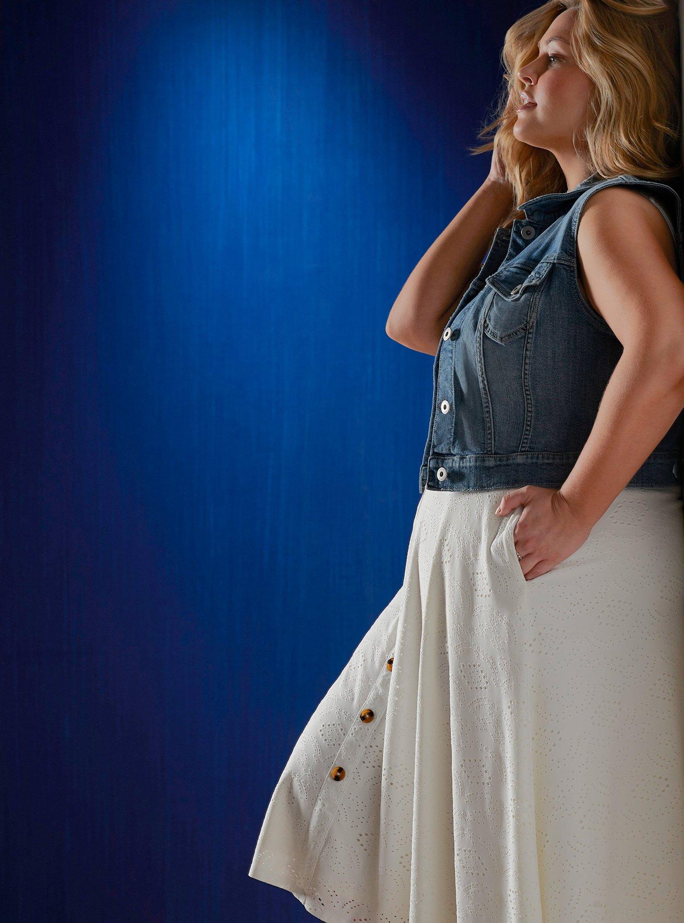 Ivory Eyelet Button Midi Skirt, , hi-res