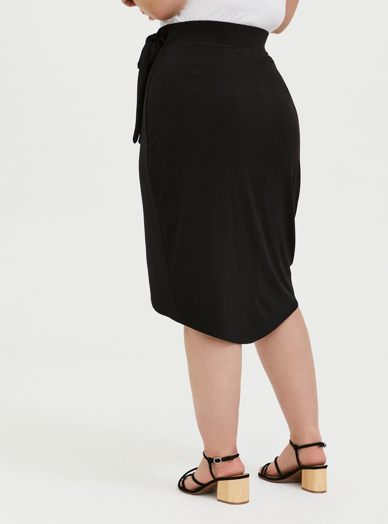 Black Studio Knit Wrap Midi Skirt, , alternate