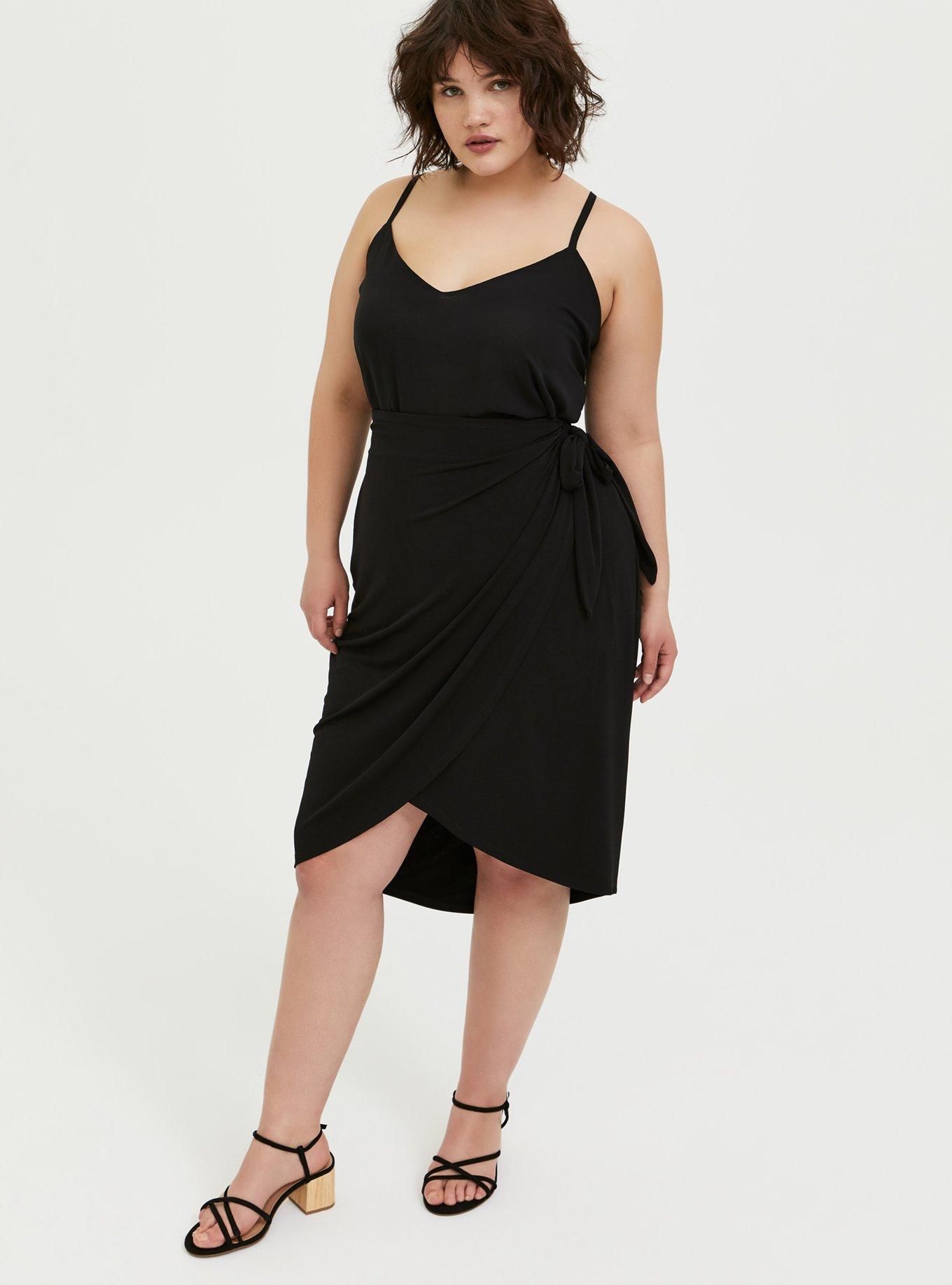 Black Studio Knit Wrap Midi Skirt, , alternate