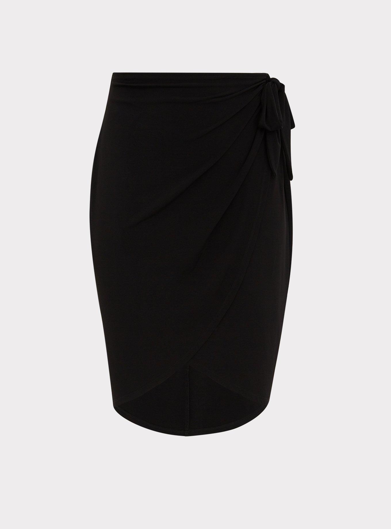 Black Studio Knit Wrap Midi Skirt, , hi-res