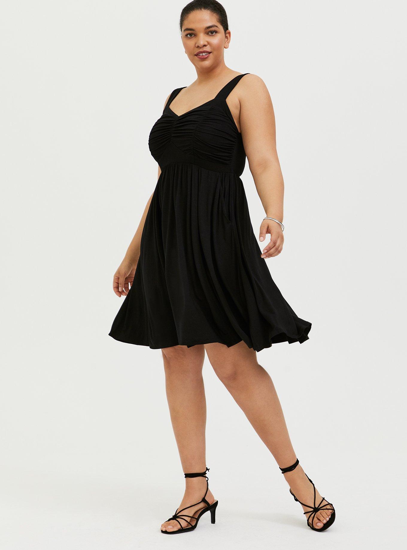 high waisted skater dress Black Poplin Tie Waist Midi Skater Dress – ElinaFashion.com
