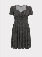 Plus Size Mini Challis Shirred-Front Skater Dress, BLACK DOT, hi-res