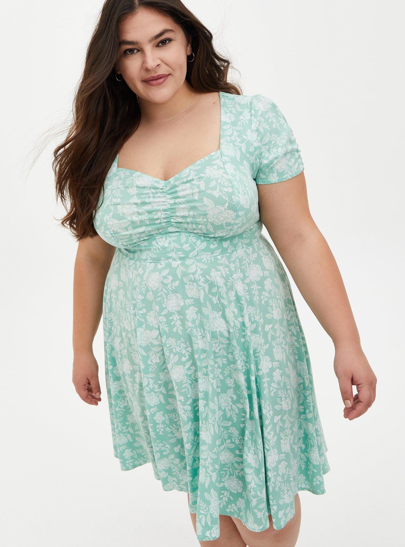 Polka Dot Challis Skater Dress, FLORAL MINT, hi-res