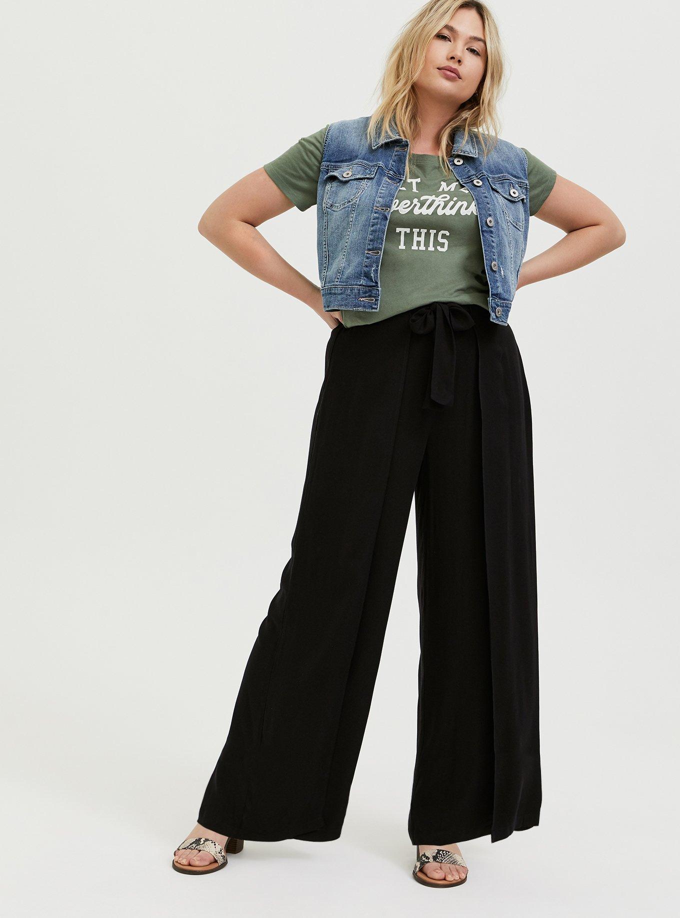 Plus Size - Pull-On Wide Leg Stretch Crepe High-Rise Pleated Tie-Front Pant  - Torrid