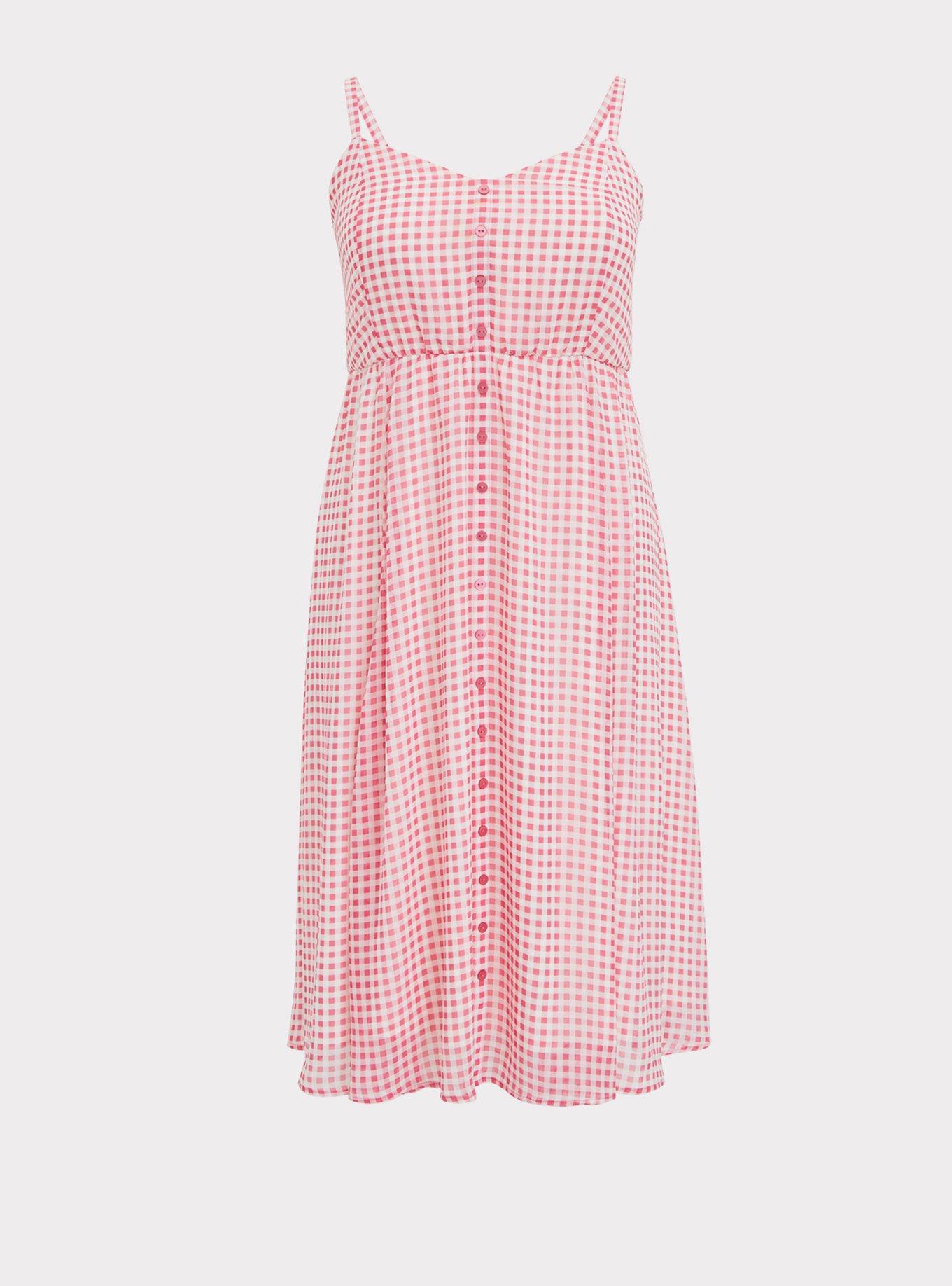 Plus Size Hot Pink Gingham Chiffon Button Midi Dress Torrid