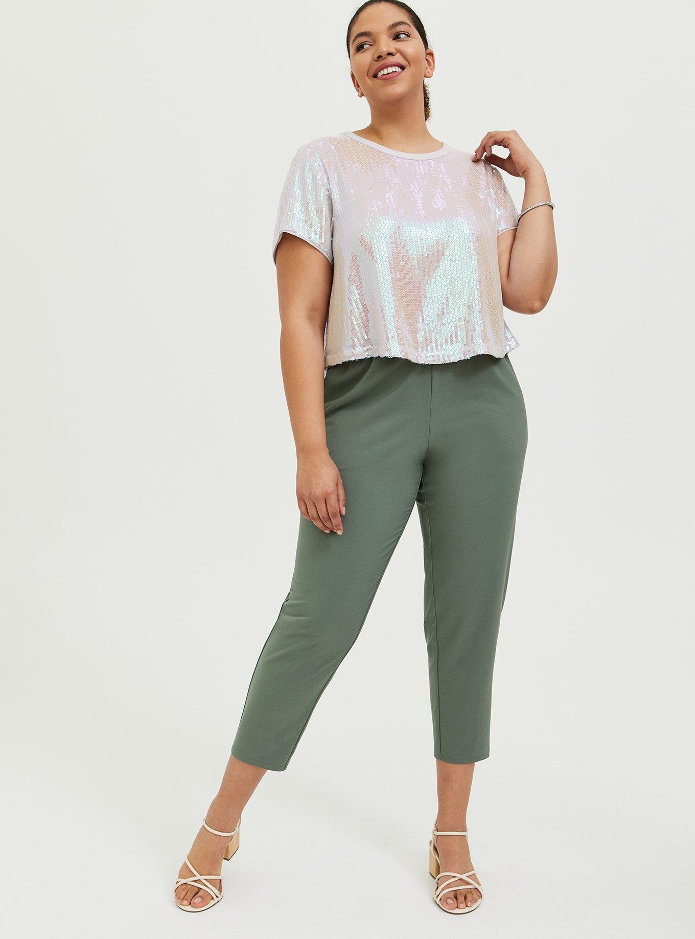 Plus Size - White Iridescent Sequins Crop Tee - Torrid