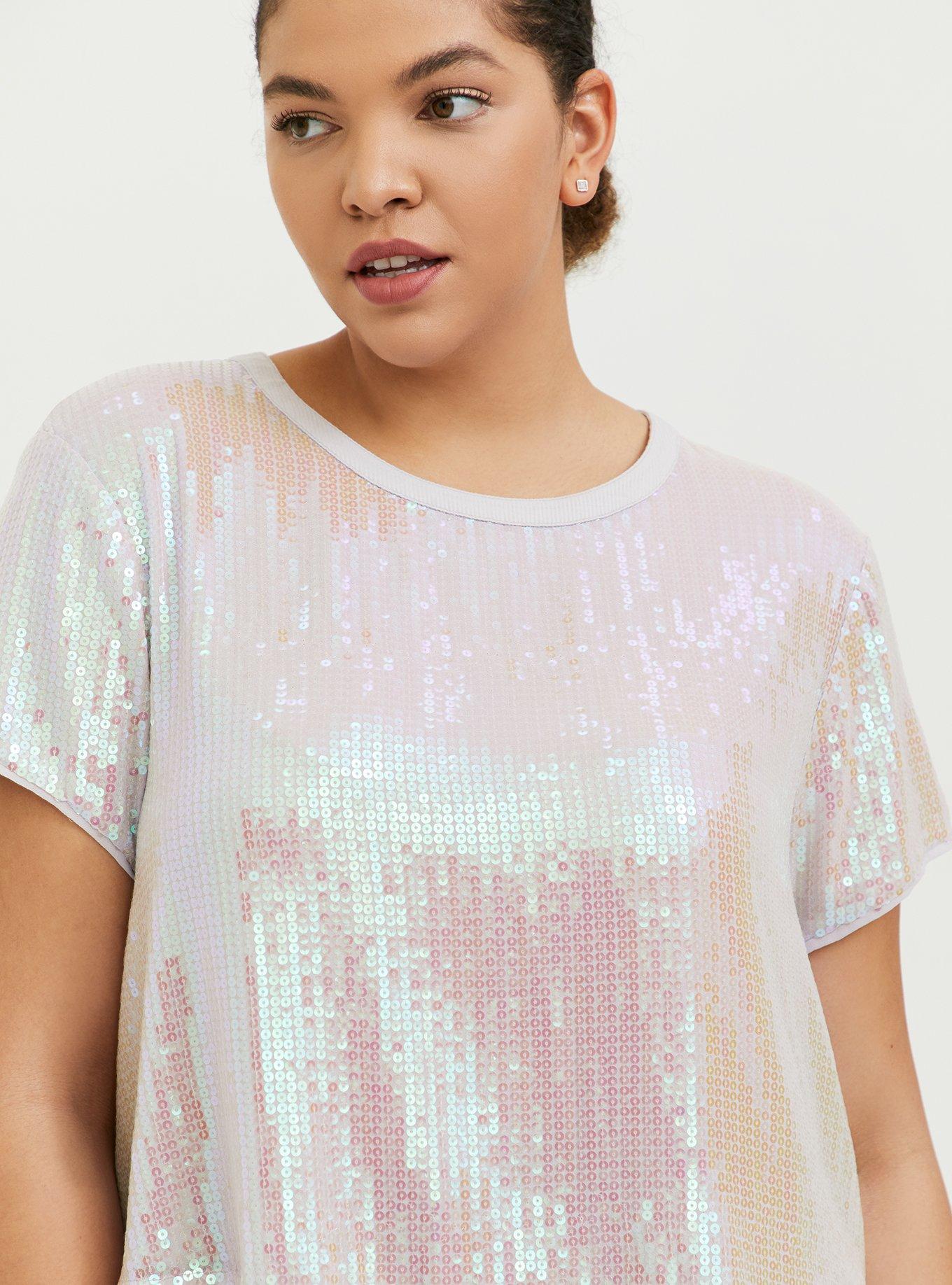 White sequin cheap t shirt