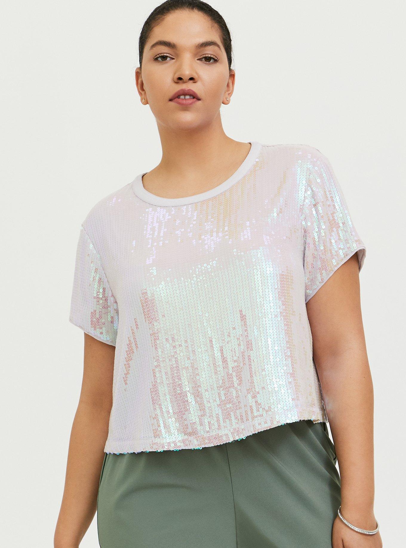 Women's Sequin Party Cocktails Tops Shimmer Glitter Blouse Short Sleeve  Crewneck Sequin Print Dressy Casual T-Shirts