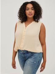 Harper Gauze Button-Front Sleeveless Blouse, TAUPE, hi-res