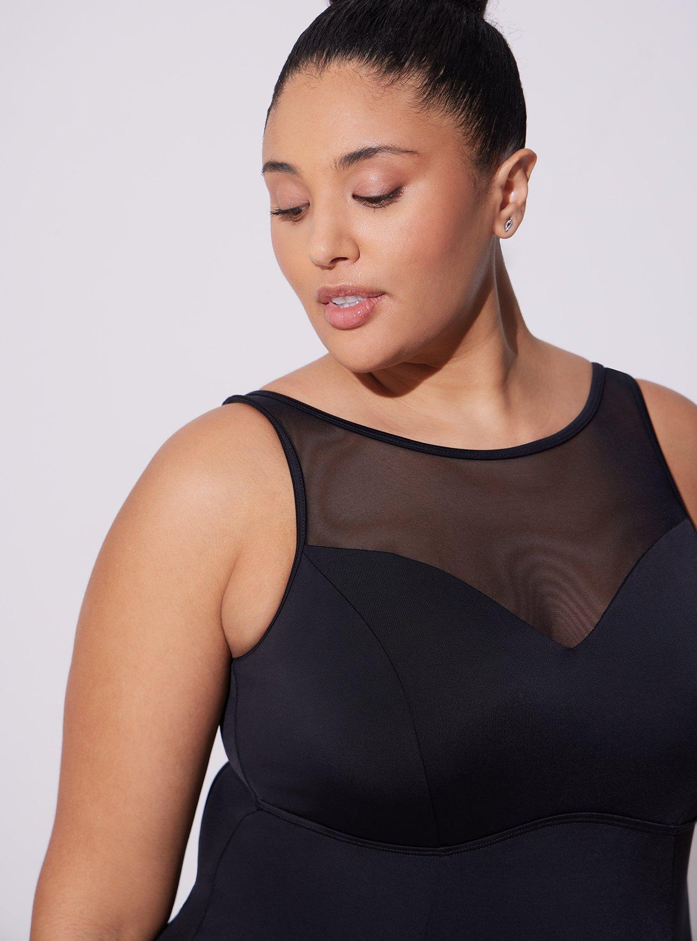 Plus Size Wireless Mesh High Neck One Piece Swimsuit Torrid