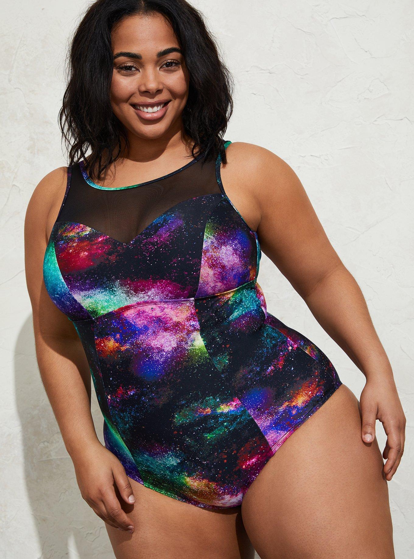 Galaxy Print One Piece 80s Bodysuit High Cut Thong Lingerie