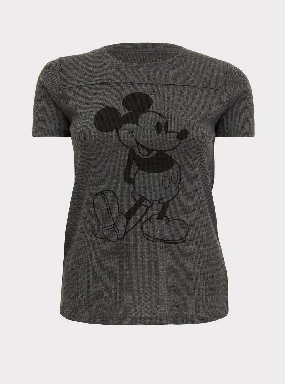 Plus Size - Disney Mickey Mouse Charcoal Grey Waffle Knit Top - Torrid