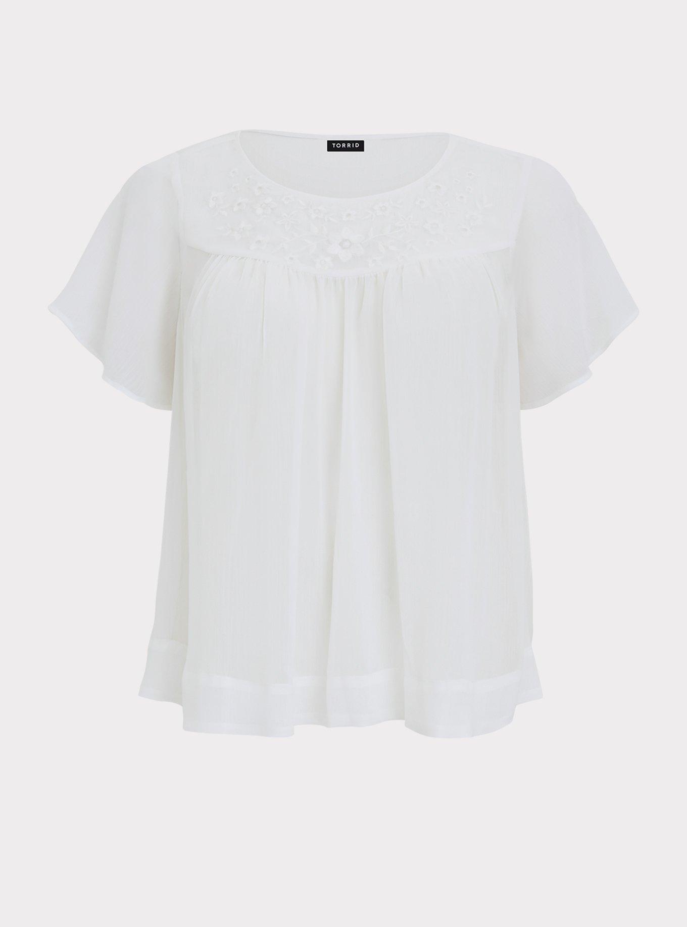 Plus Size - White Embroidered Chiffon Blouse - Torrid