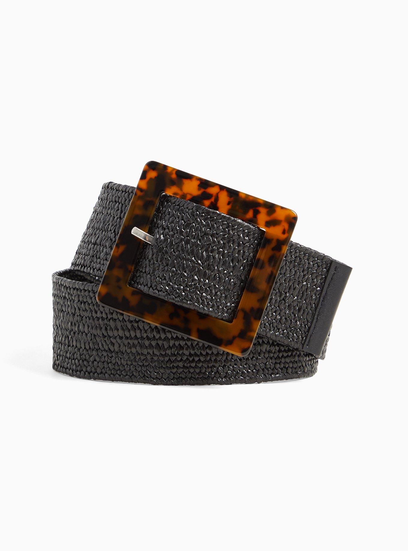 Plus Size - Black Straw Tortoiseshell Buckle Belt - Torrid