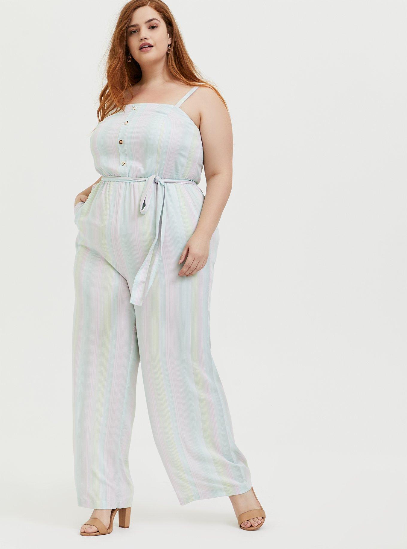 Plus Size Her Universe Disney The Little Mermaid Ariel Challis Multi Stripe Jumpsuit , MULTI STRIPE, hi-res