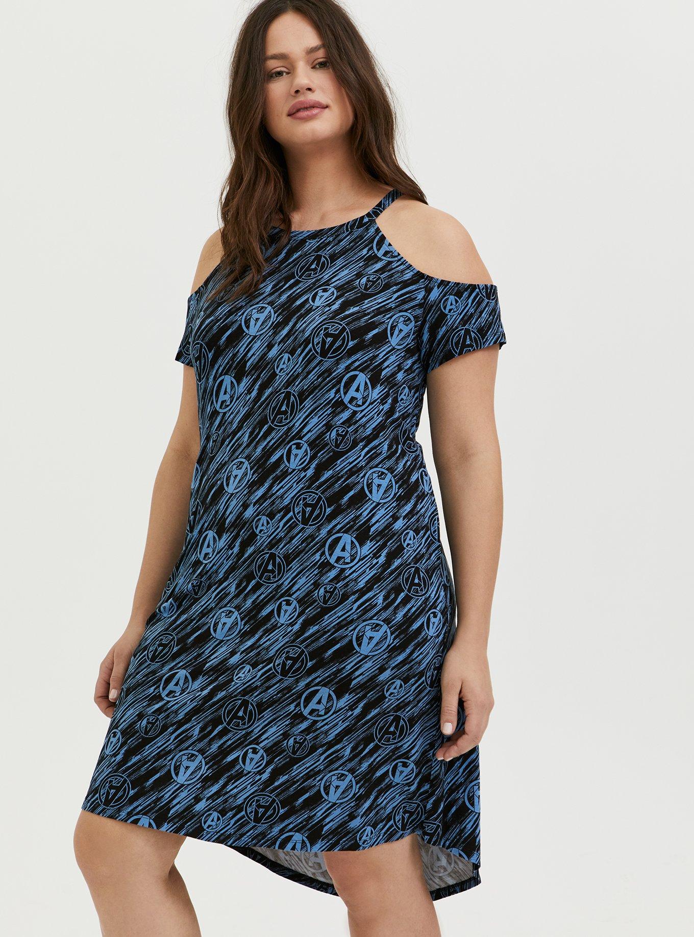 Her Universe Marvel Avengers Blue Cold Shoulder Dress, BLUE, alternate