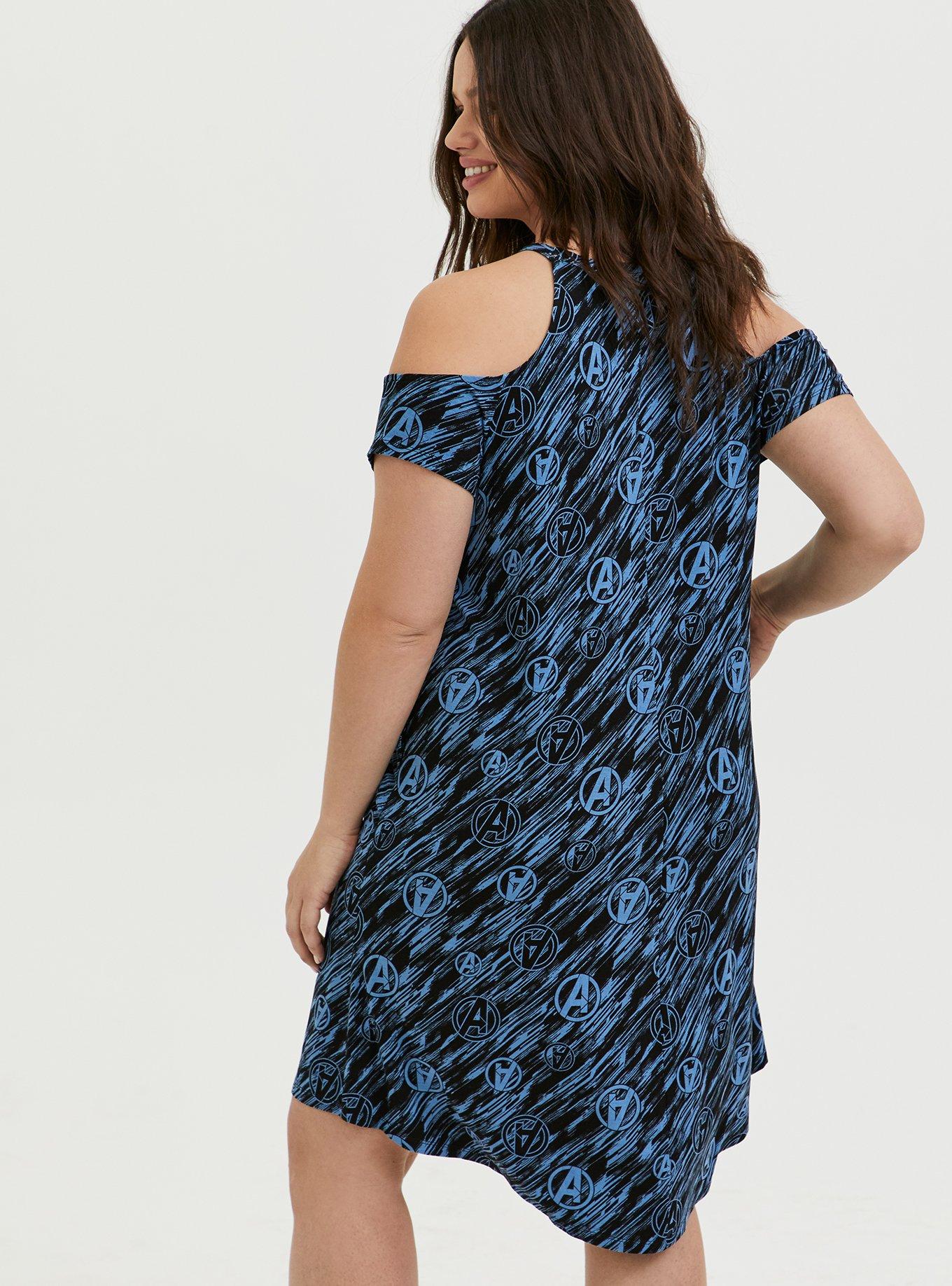 Her Universe Marvel Avengers Blue Cold Shoulder Dress, BLUE, alternate