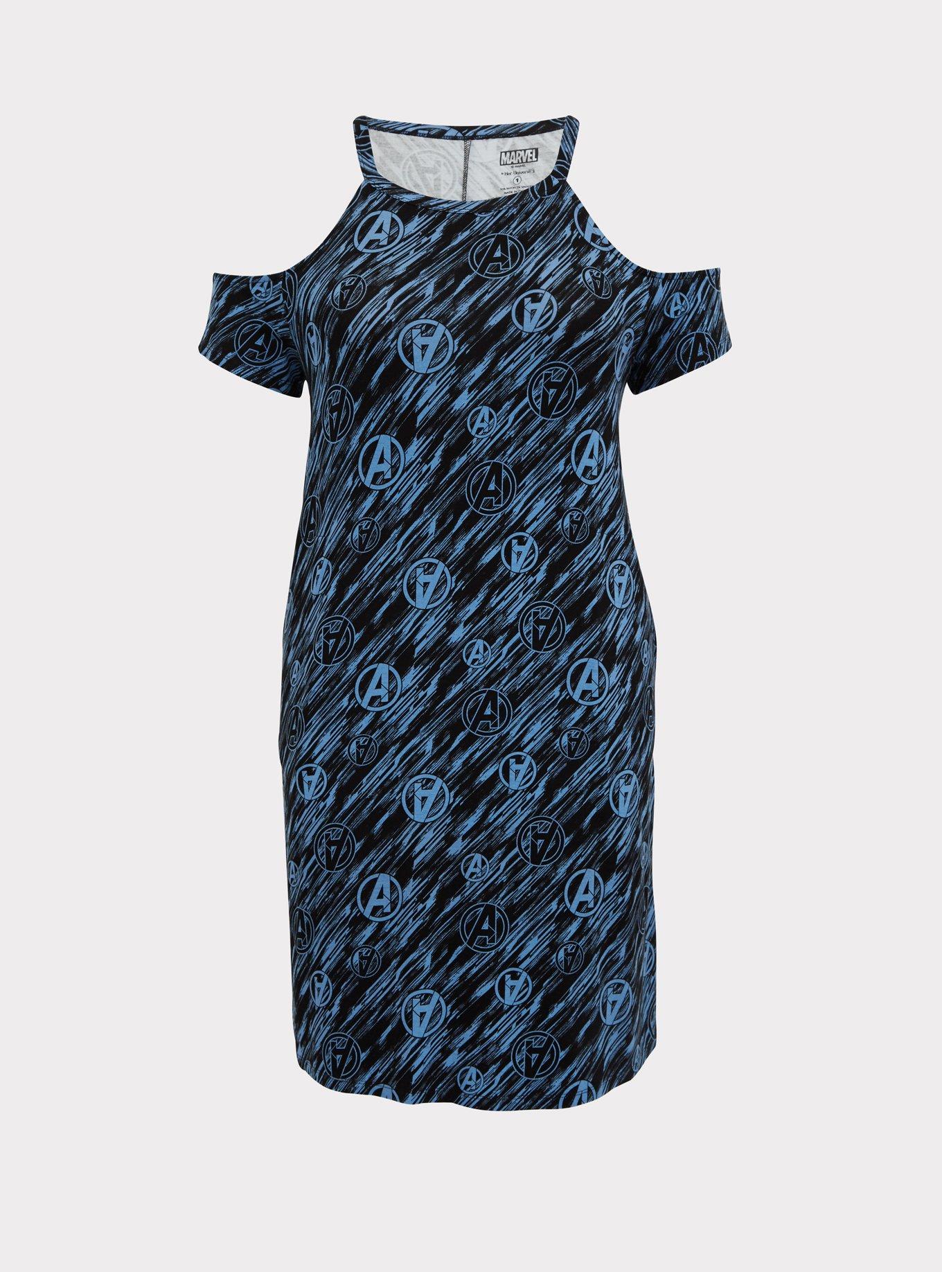 Her Universe Marvel Avengers Blue Cold Shoulder Dress, BLUE, hi-res