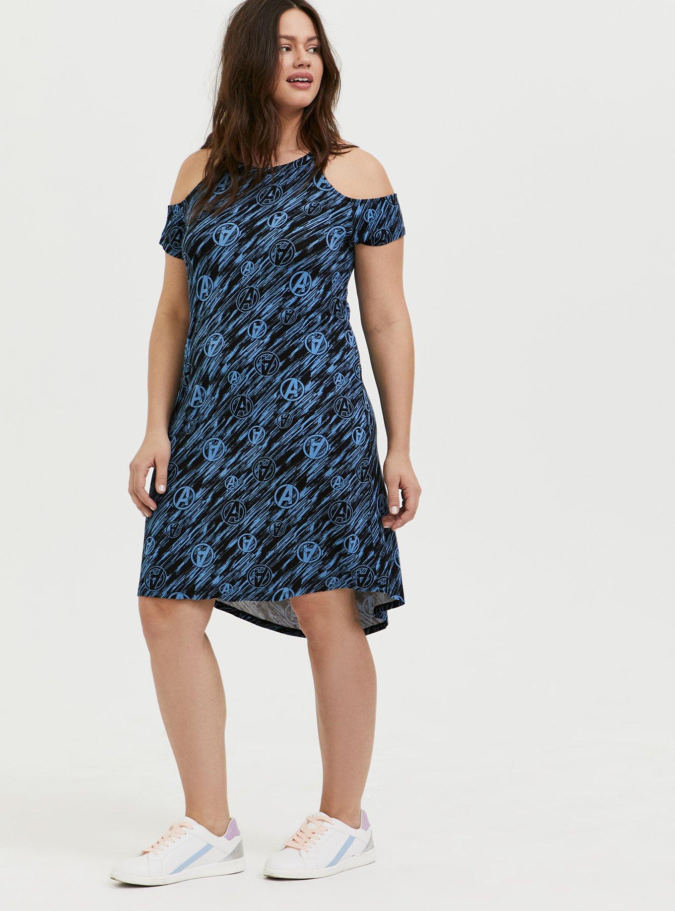 Her Universe Marvel Avengers Blue Cold Shoulder Dress, BLUE, hi-res