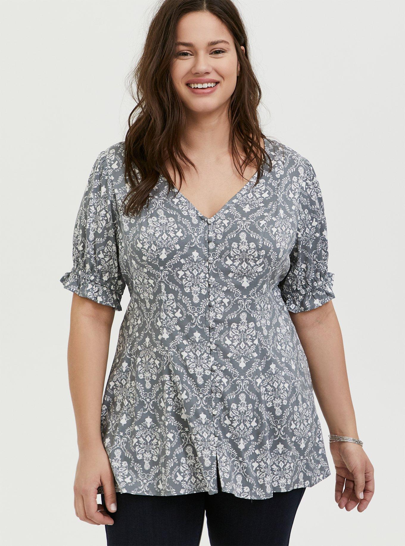 Plus Size - Disney Alice In Wonderland Ruffle Sleeve Button Down Top -  Torrid