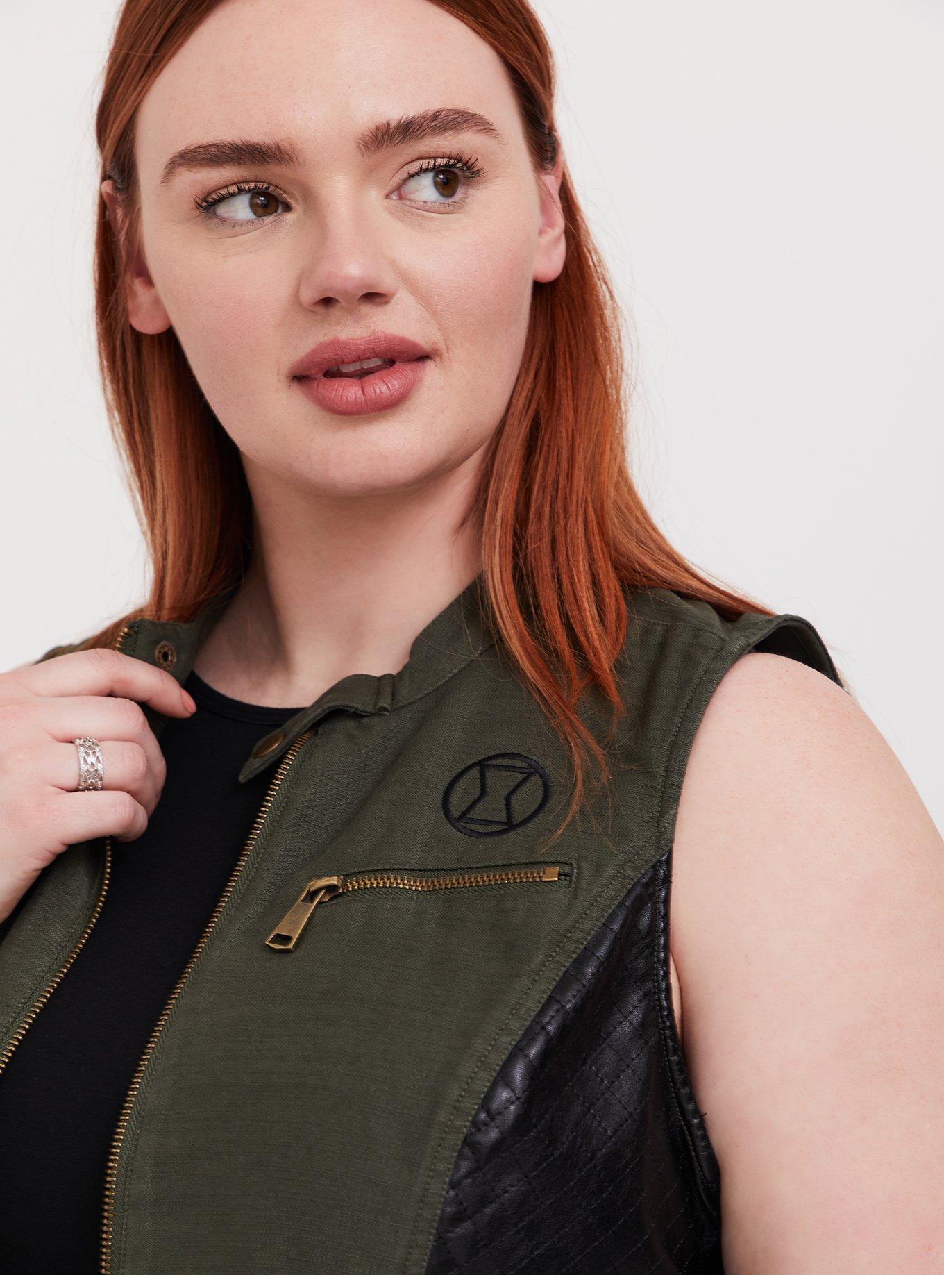 Plus Size Her Universe Marvel Black Widow Olive Green Twill Vest, DEEP DEPTHS, alternate