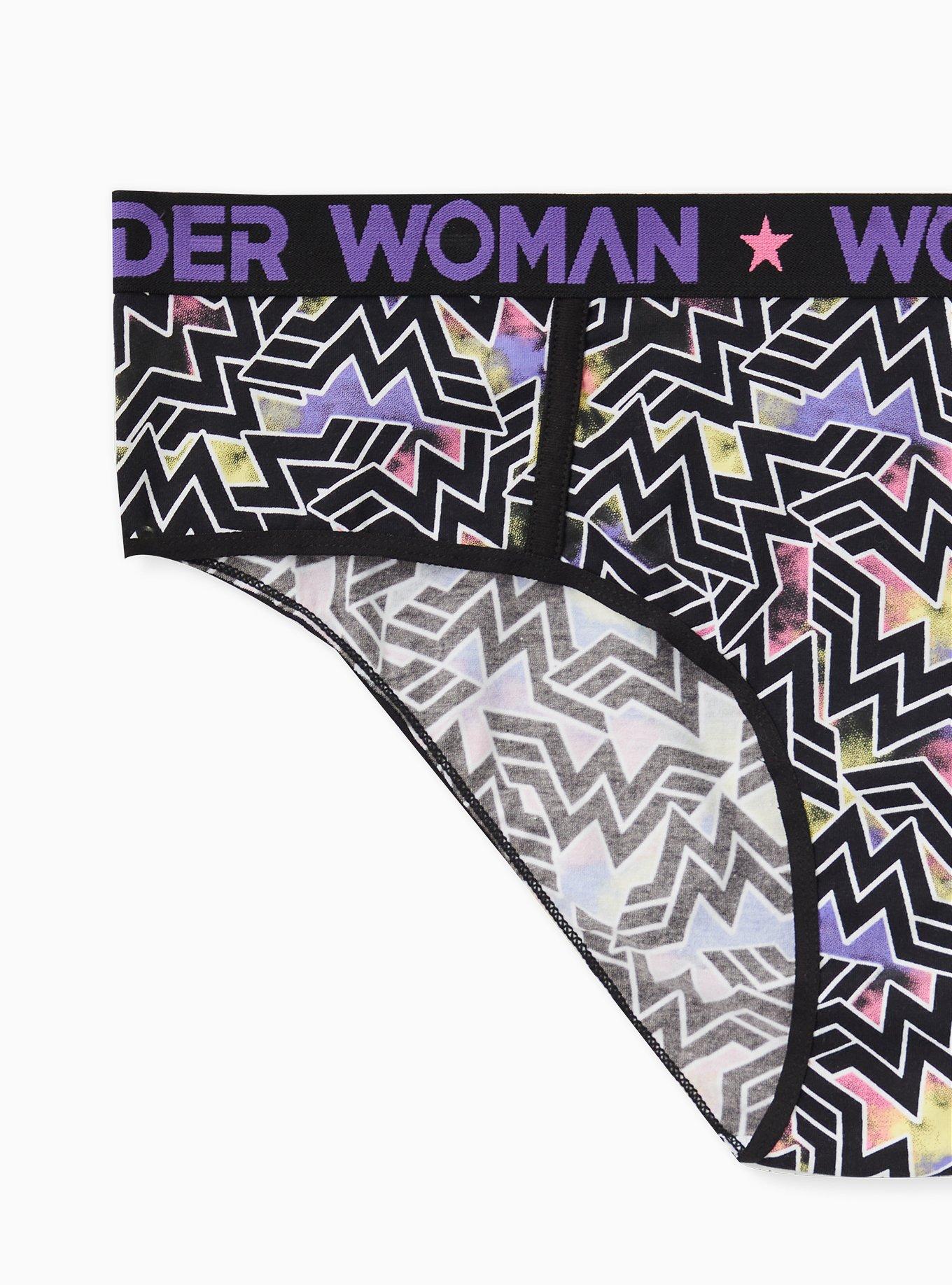 Plus Size DC Comics Wonder Woman Logo Black Cotton Hipster Panty , MULTI, alternate