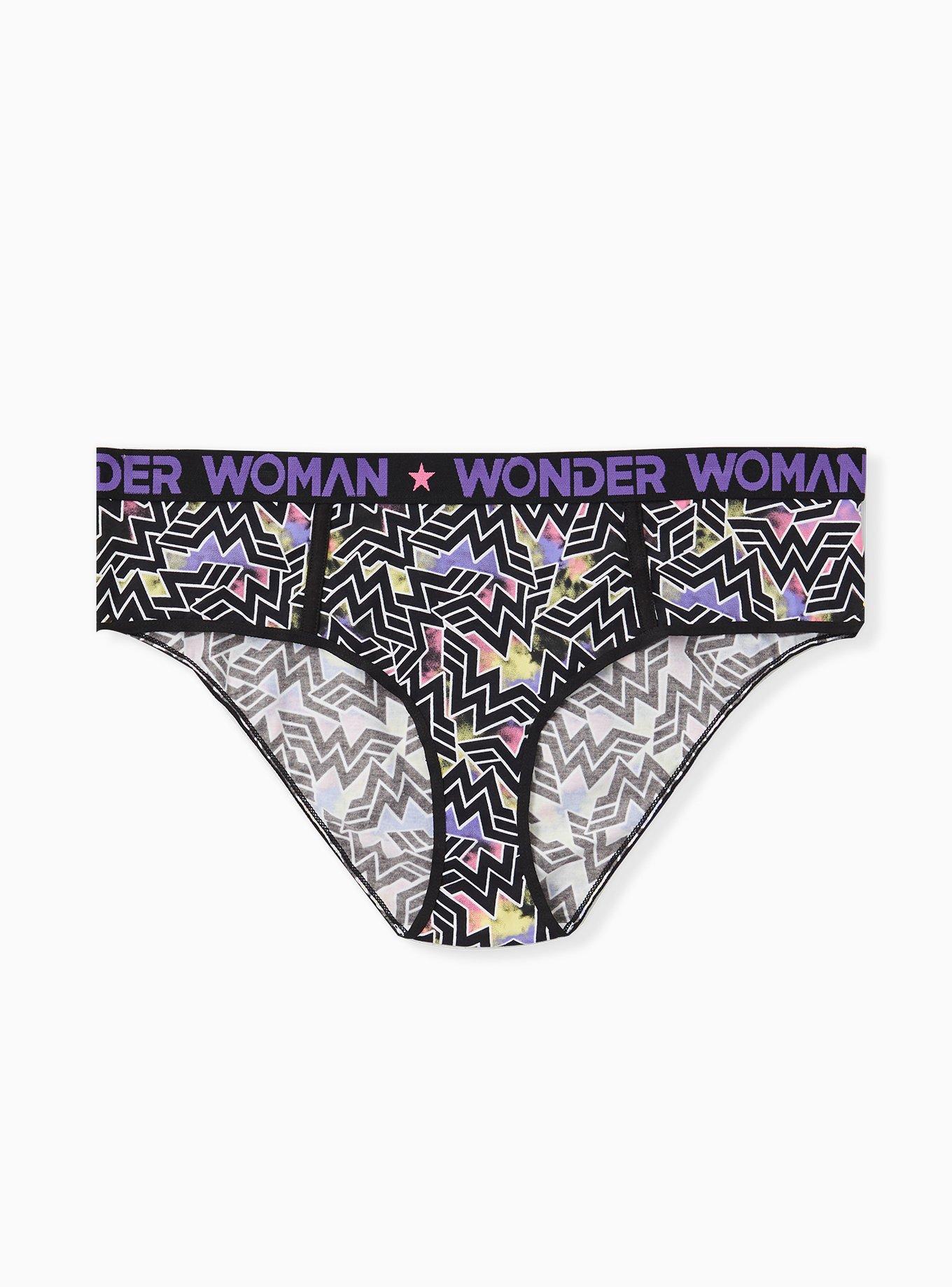 Plus Size DC Comics Wonder Woman Logo Black Cotton Hipster Panty , MULTI, hi-res