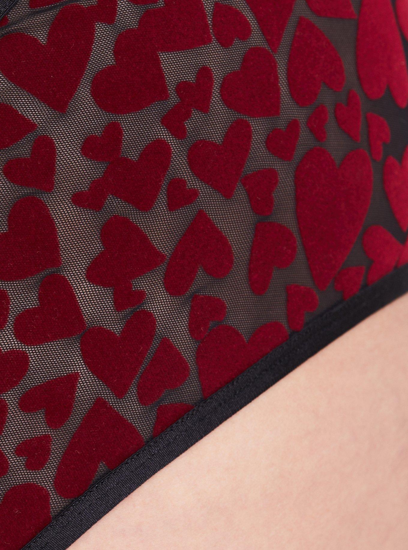 Black Mesh & Red Heart Flocked Cutout Cheeky Panty, RICH BLACK, alternate