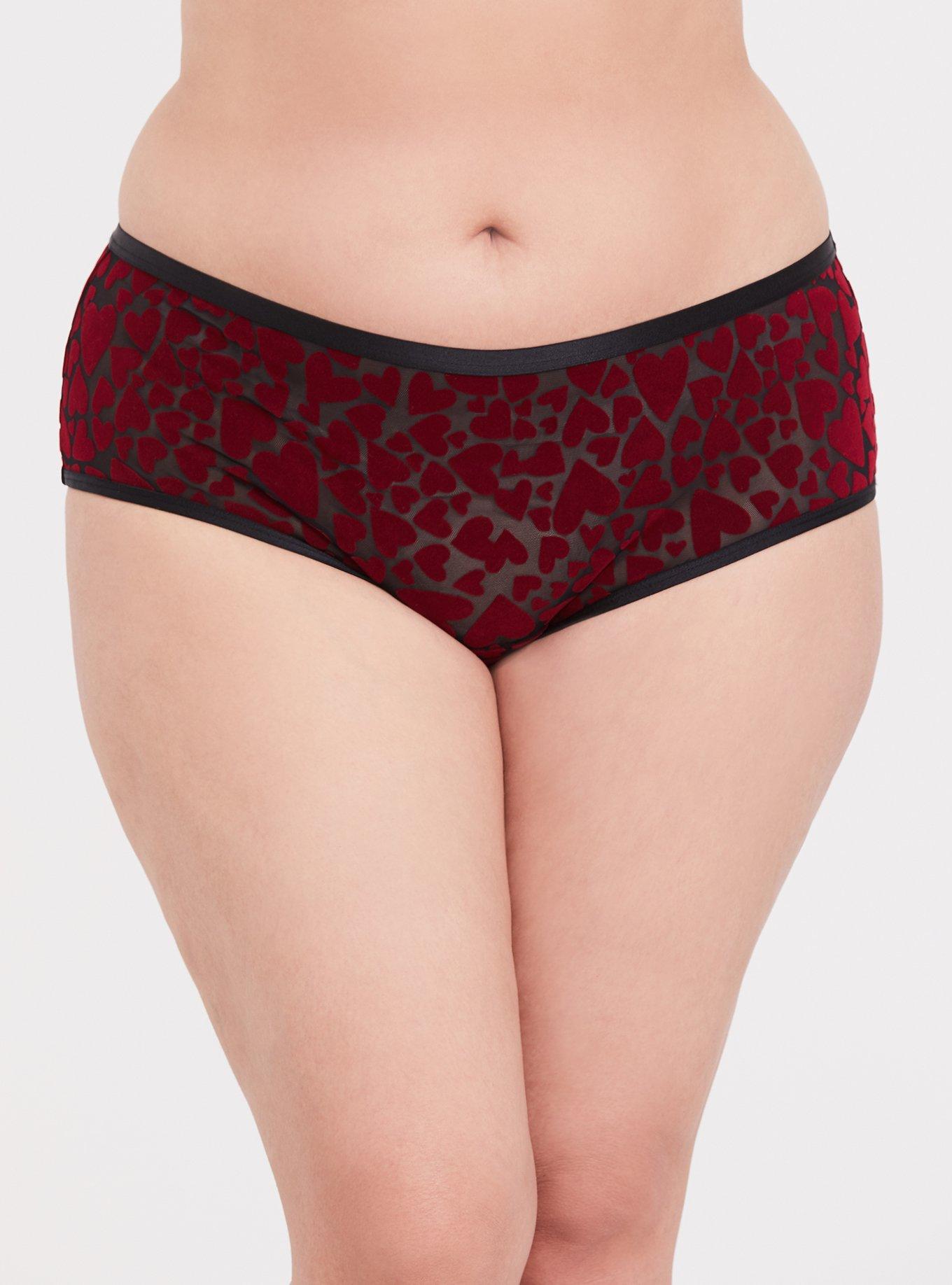 Black Mesh & Red Heart Flocked Cutout Cheeky Panty, RICH BLACK, alternate