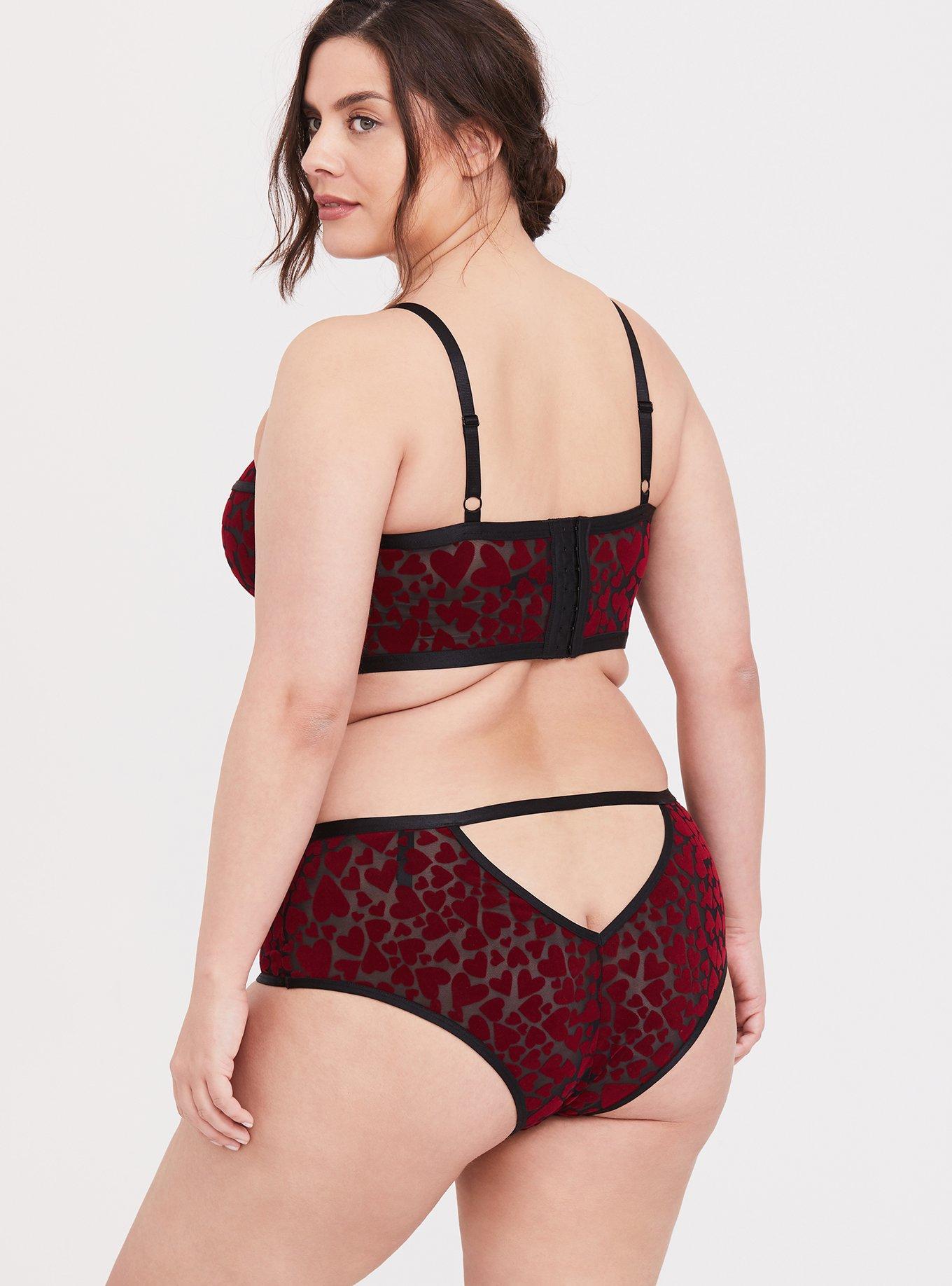 Black Mesh & Red Heart Flocked Cutout Cheeky Panty, RICH BLACK, alternate