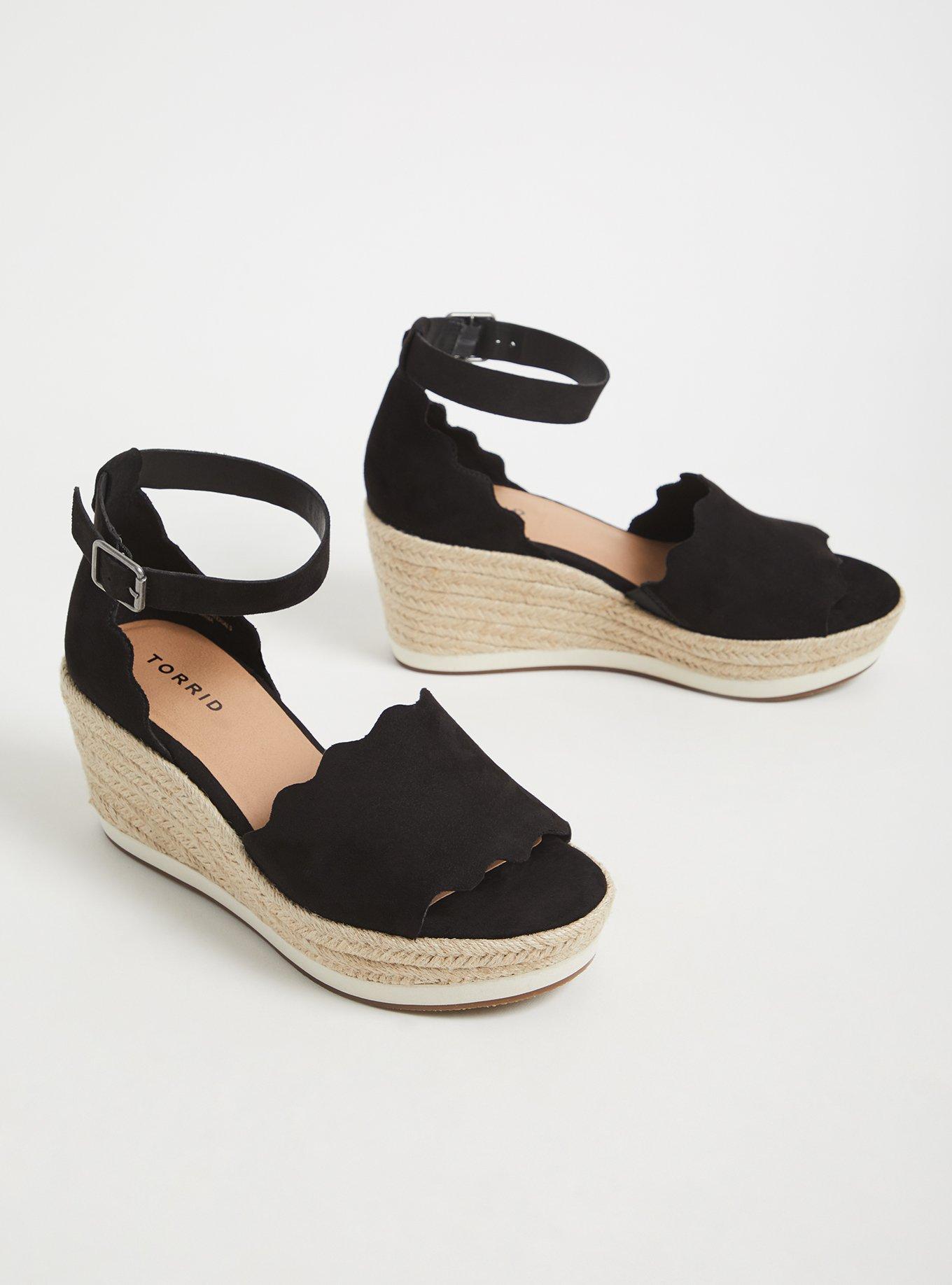 Plus Size Scalloped Espadrille Wedge Sandal (WW), BLACK, alternate