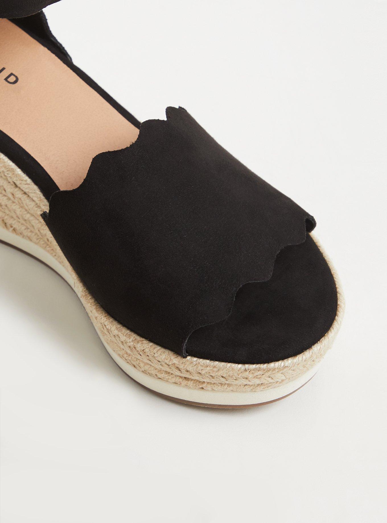 Plus Size Scalloped Espadrille Wedge Sandal (WW), BLACK, alternate