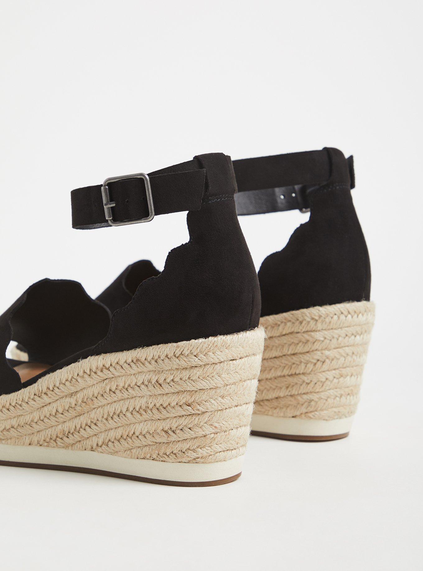 Plus Size Scalloped Espadrille Wedge Sandal (WW), BLACK, alternate